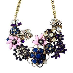 3D Goldtone Floral & Rhinestone Statement Necklace